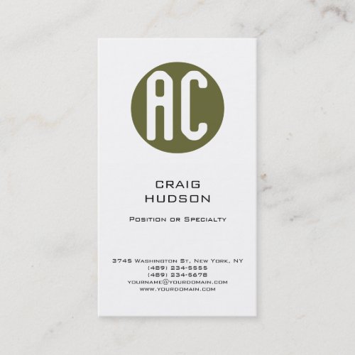 Modern Monogram White Plain Business Card