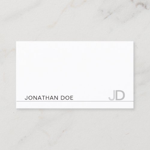 Modern Monogram White Plain Professional Elegant Business Card