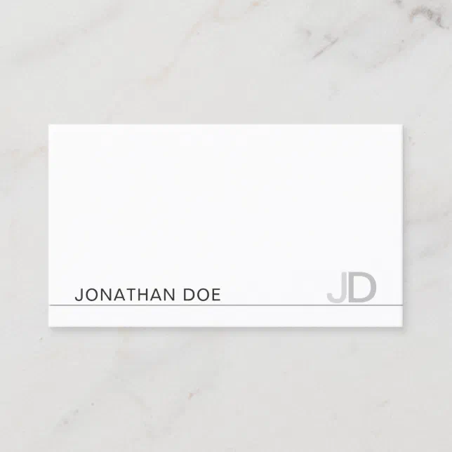 Modern Monogram White Plain Professional Elegant Business Card | Zazzle