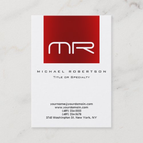 Modern Monogram White Red Business Card