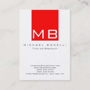Modern Monogram White Red Chic Business Card