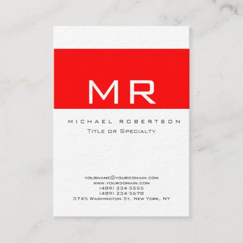 Modern Monogram White Red Clean Business Card