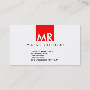 Modern Monogram White Red Clean Business Card