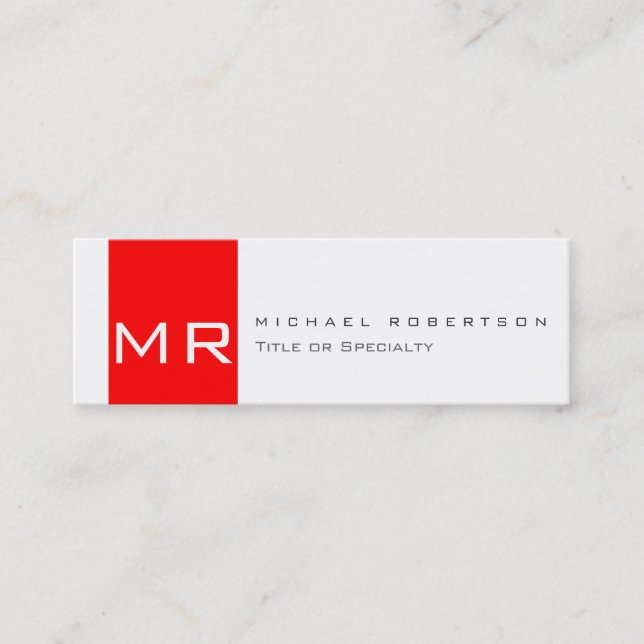 Modern Monogram White Red Clean Business Card (Front)