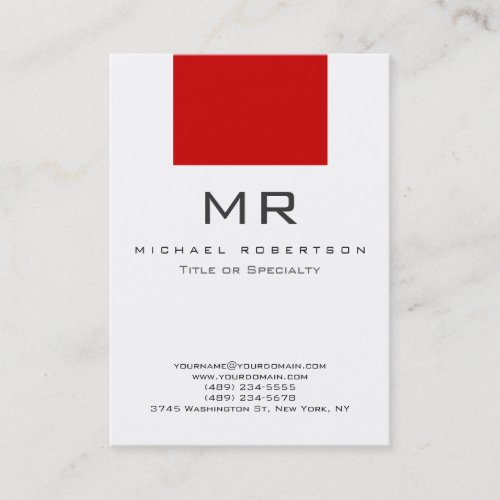 Modern Monogram White Red Clean Business Card