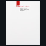 Modern Monogram White Red Clean Top Letterhead<br><div class="desc">Customize this Clean White and Red Minimalist Letterhead,  very modern and fresh,  with monogram,  professional sleek look designed to be rememberable.  There is also a matching Business Card available on a link below.</div>