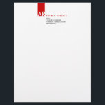 Modern Monogram White Red Clean Top Letterhead<br><div class="desc">Customize this Clean White and Red Minimalist Letterhead,  very modern and fresh,  with monogram,  professional sleek look designed to be rememberable.  There is also a matching Business Card available on a link below.</div>