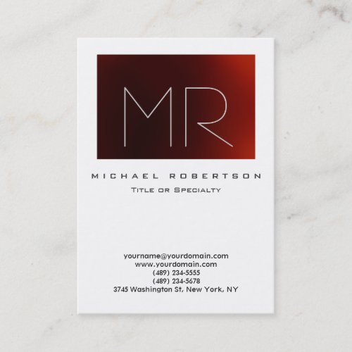 Modern Monogram White Red Large Business Card