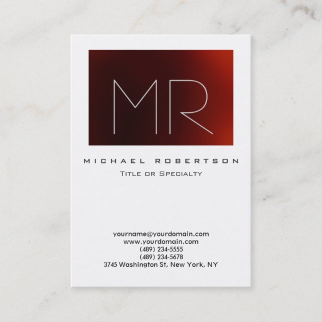 Modern Monogram White Red Large Business Card (Front)