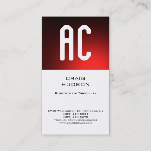 Modern Monogram White Red Plain Business Card