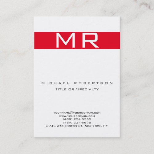 Modern Monogram White Red Stripe Business Card