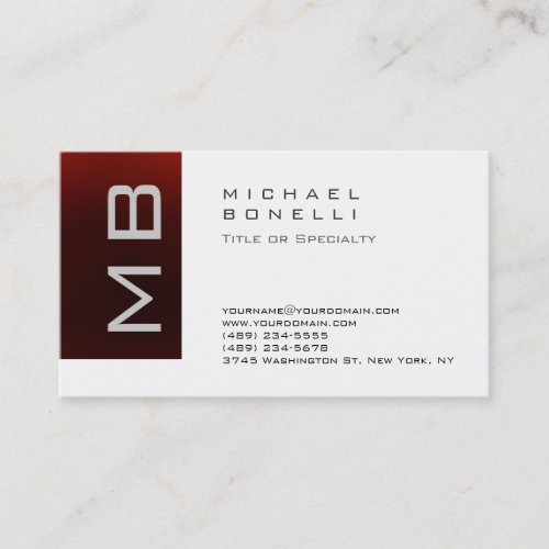 Modern Monogram White Red Stripe Business Card