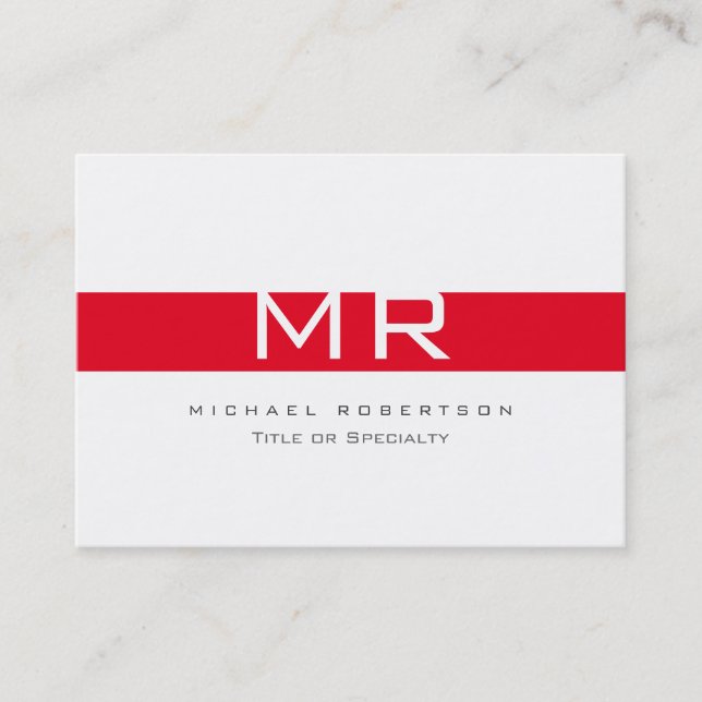 Modern Monogram White Red Stripe Business Card (Front)
