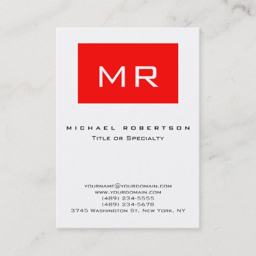 Modern Monogram White Red Stripe Business Card