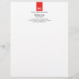 Modern Monogram White Red Top Letterhead