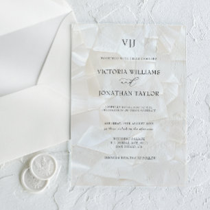 Modern Monogram White Wedding Acrylic Invitations