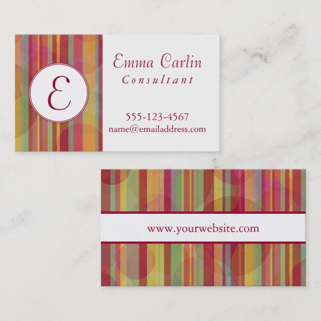 Modern Monogram with Colorful Stripes & Circles Business Card (Front/Back)