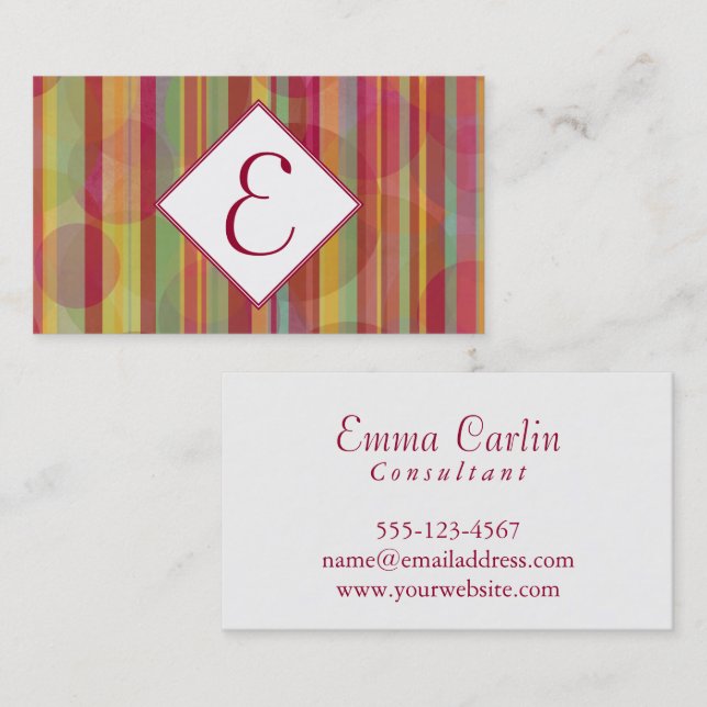 Modern Monogram with Colorful Stripes & Circles Business Card (Front/Back)