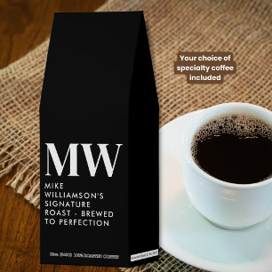 Modern Monogram With Custom Text Black White Roasted Coffee