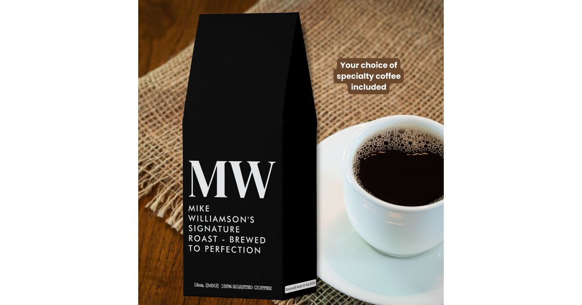 Roasted Monogram Modern Monogram With Custom Text Black White Roasted Coffee | Zazzle