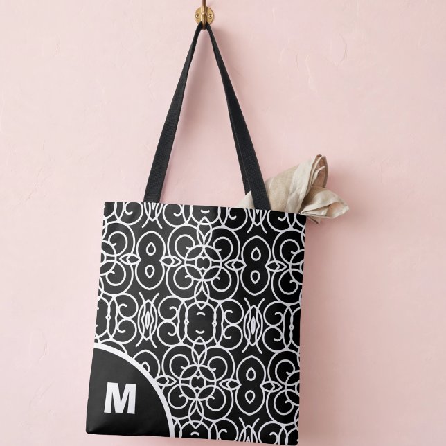 Modern Monogram With Geometric Loop Pattern Tote Bag (Your letter, your tote so come on and customize it)