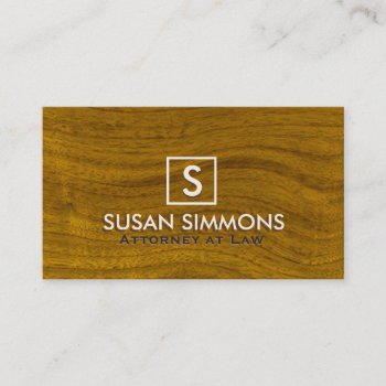 Modern Monogram With Name On Wood Print Business Card by AZEZcom at Zazzle