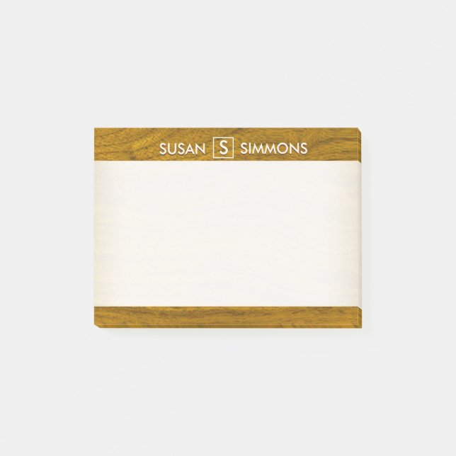 Modern Monogram with Name on Wood Print Post-it Notes (Front)
