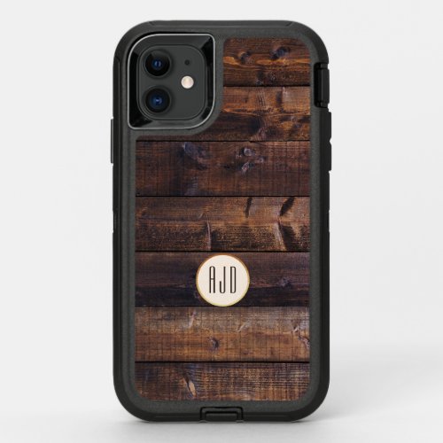 Modern Monogram Wood Gold Retro Vintage Cool OtterBox Defender iPhone 11 Case