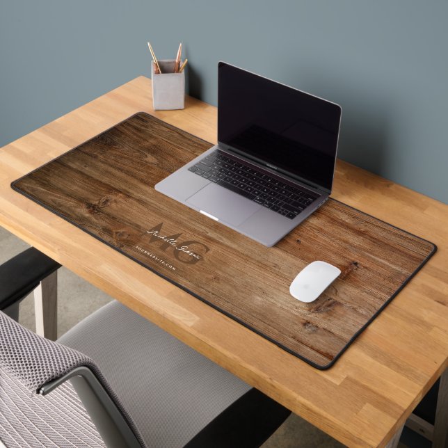 Modern Monogram Wood Initials Professional Desk Mat (Office 2)