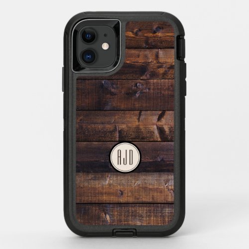 Modern Monogram Wood Rustic Retro Vintage Cool OtterBox Defender iPhone 11 Case