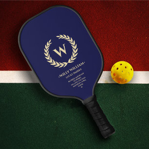 Modern Monogram Wreath Navy Blue Retirement Pickleball Paddle