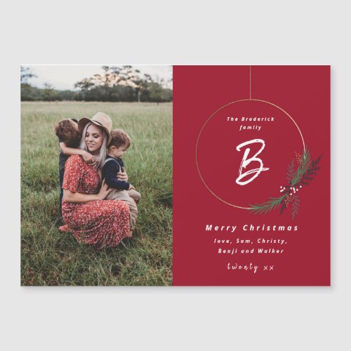 Modern Monogram Wreath Photo Christmas Card