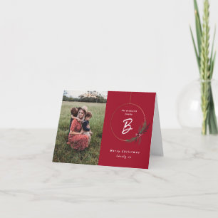 Modern Monogram Wreath Photo Christmas Card