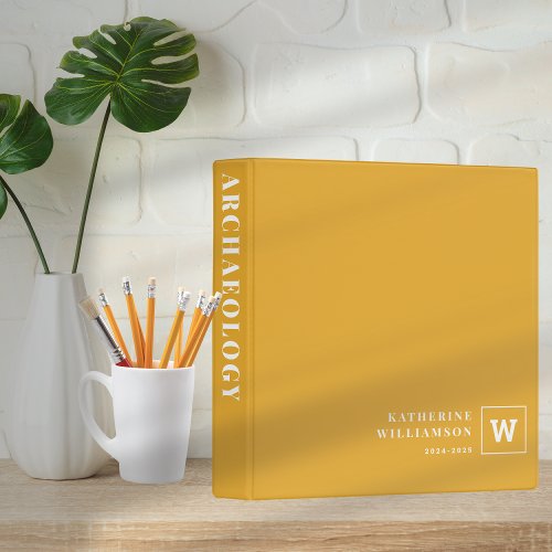 Modern Monogram Yellow  Custom Name Subject School 3 Ring Binder