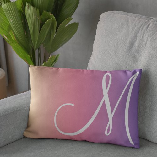 Modern Monogram Yellow Pink Purple Gradient Lumbar Pillow