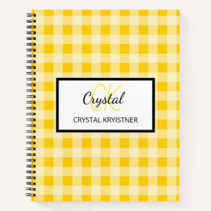 Modern Monogram Yellow Plaid Notebook
