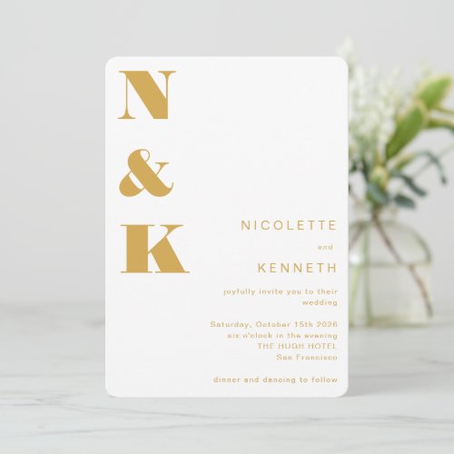 Modern Monogram Yellow White Bold Elegant Wedding Invitation