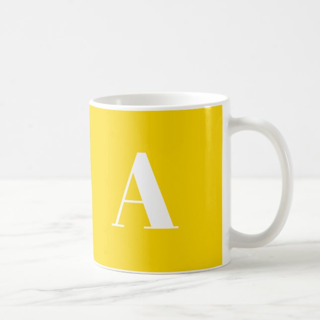 Modern monogram yellow white custom initial letter coffee mug (Right)