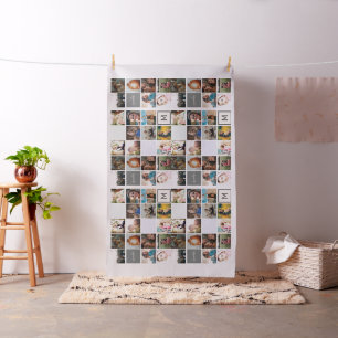 Modern monogram your family 16 photo collage grid fabric