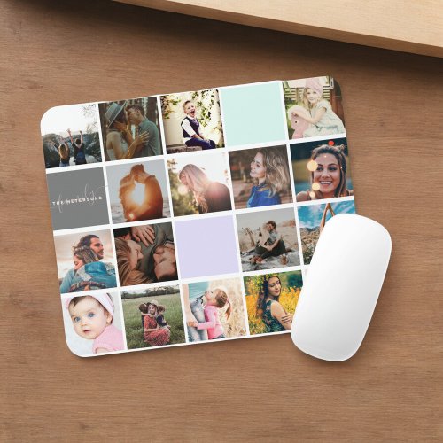 Modern monogram your family 16 photo collage grid mouse pad