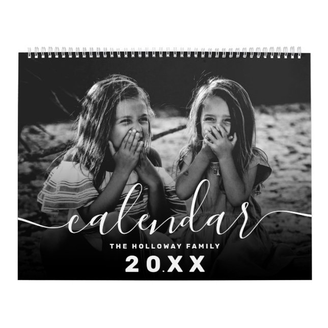Modern monogram your family 26 photo collage grid calendar (Cover)
