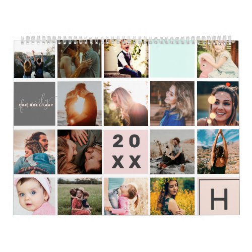 Modern monogram your family 41 photo collage grid calendar