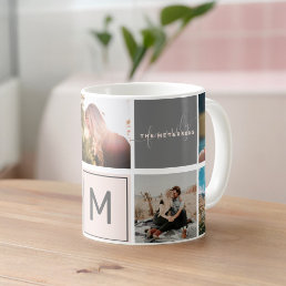 Modern monogram your family 7 photo collage grid coffee mug