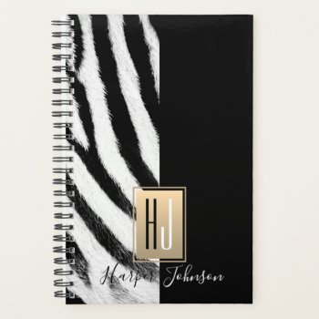 Modern Monogram Zebra Print Planner by BWGold at Zazzle