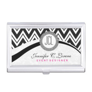 Modern Monogramed Black & White Zigzag Chevron Case For Business Cards