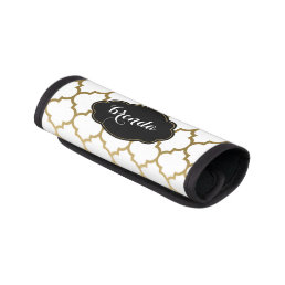 Modern Monogramed Gold Quatrefoil Black Accents Luggage Handle Wrap