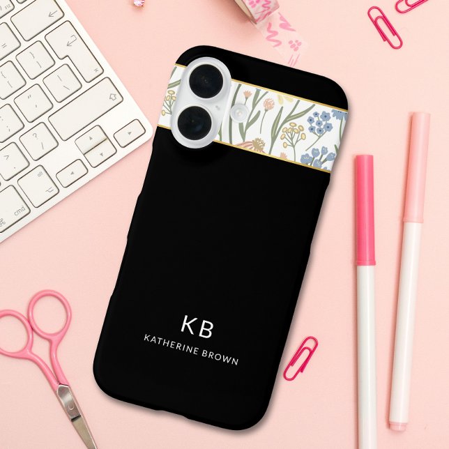 Modern Monogramm Cute Black Floral Pattern  Case-Mate iPhone Case (Creator Uploaded)