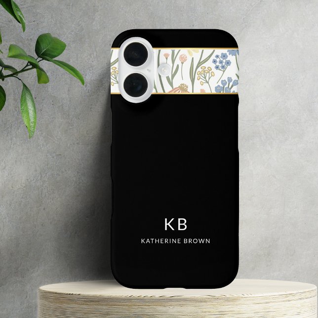Modern Monogramm Cute Black Floral Pattern  Case-Mate iPhone Case (Creator Uploaded)