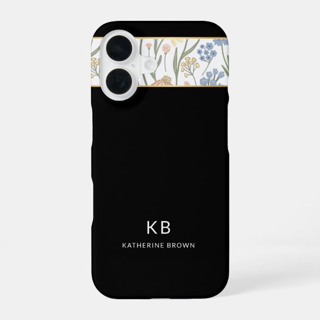 Modern Monogramm Cute Black Floral Pattern  Iphone Case (Back)