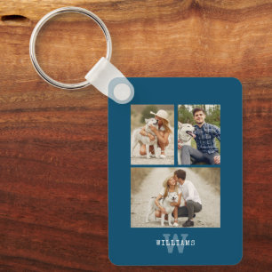 Modern Monogrammed 4 Photo Gallery Keychain